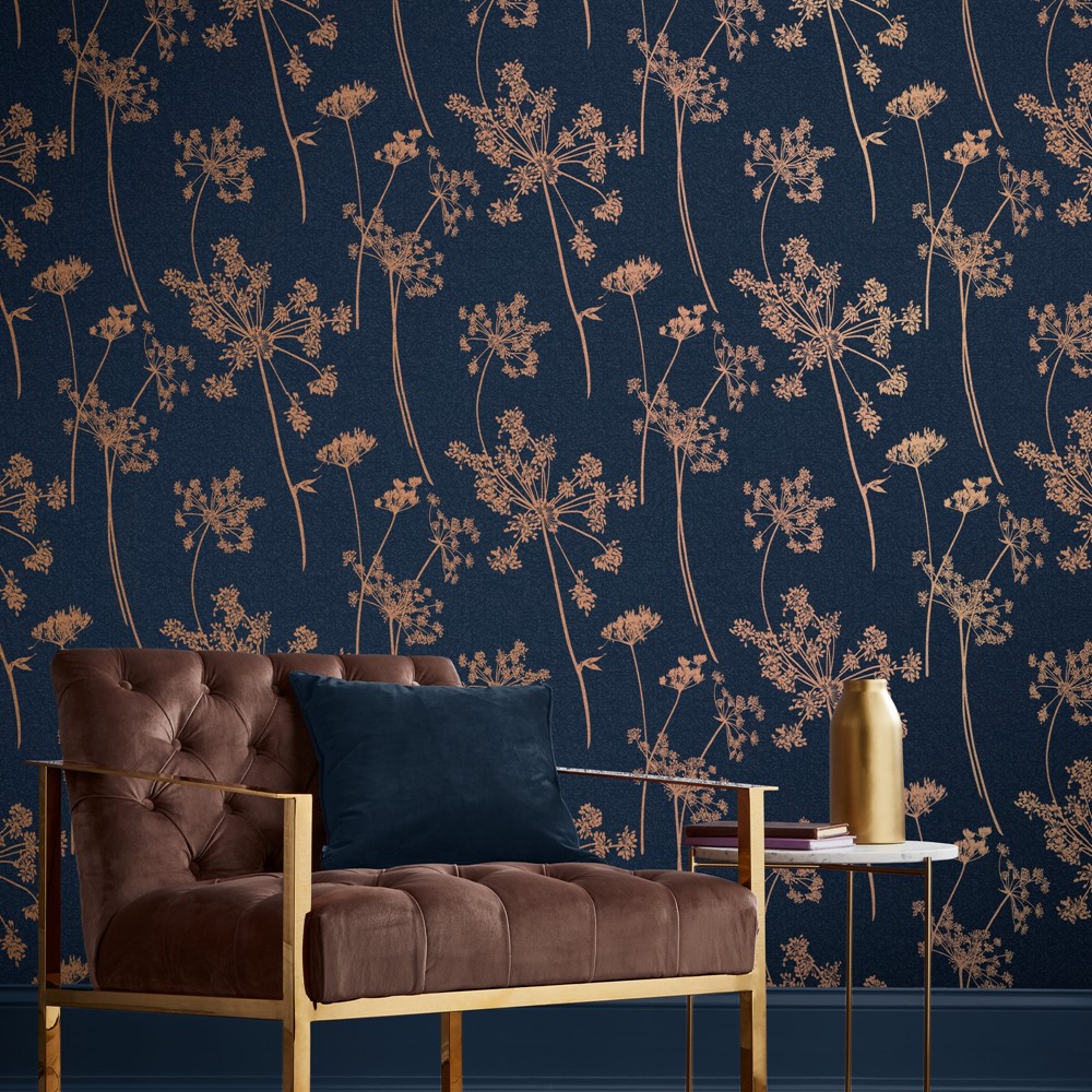 Anthriscus Dusk Wallpaper 105581 by Graham & Brown in Blue